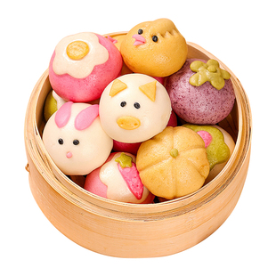 锦溪麦田奶黄包儿童早餐半成品蛋仔派对猪猪卡通包豆沙包馒头果蔬