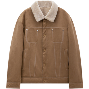 仿麂皮绒夹克男短款秋冬季加厚工装韩版潮流休闲呢绒仿羊羔毛外套