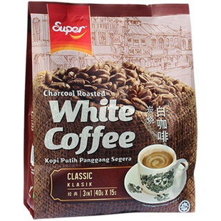 马来西亚0super超级牌炭烧怡保经典原味三合一白咖啡600g40g*15条