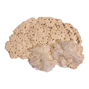 帽子女春夏韩版薄款镂空珍珠花瓣手工针织帽优雅毛线帽甜美包头帽