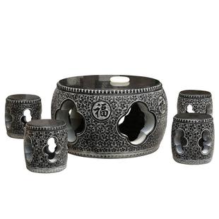 石桌石凳庭院青石桌仿古天然镂空茶台复古家用石头整体中式石雕桌