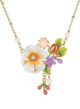 唯美浪漫白色花朵珐琅项链女