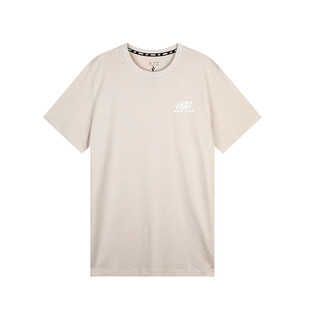 斯凯奇纯色短袖t恤男2026新款浅棕色纯棉上衣青年透气休闲运动服