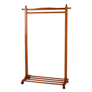 实木衣帽架落地带轮可移动家用卧室办公室简易双杆立式挂衣架小型