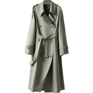 BXV双层领风衣女中长款2026春季新款简约休闲气质双排扣系带外套