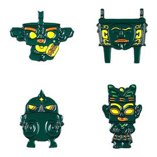 三星堆周边文创青铜纵目面具大立人胸针湖南博物馆人面纹方鼎徽章