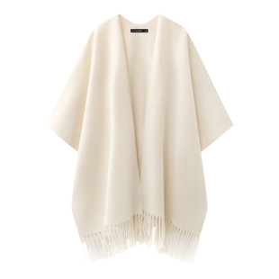 拉夏贝尔/La Chapelle秋冬款针织披肩女外搭新款时尚流苏斗篷开衫