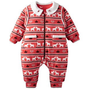 aqpa爱帕夹棉圣诞新年红婴儿连体衣保暖冬季棉服宝宝衣服外出服