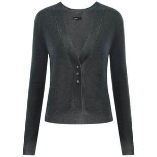 COCOBELLA气质灰色银葱针织衫开衫背心两件套叠穿毛衣套装MZ7010