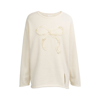 Kroche  bowknot 羊毛混纺 盘带绣宽松针织衫针织长裤套装