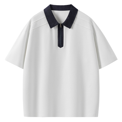 【撞色翻领】半拉链短袖T恤男款
