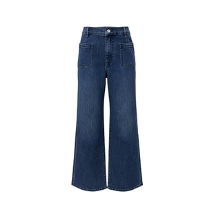 Lorene牛仔裤女直筒水洗牛仔高腰复古工装风长裤阔腿明线车缝牛仔