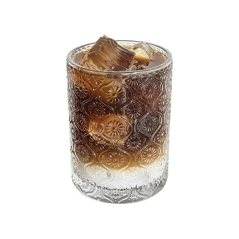 玻璃杯家用韩式海棠刻花杯水杯