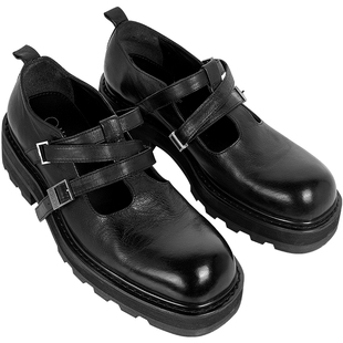 幻象者原创设计玛丽珍皮鞋圆头双扣真皮厚底牛皮日系德比鞋潮男女