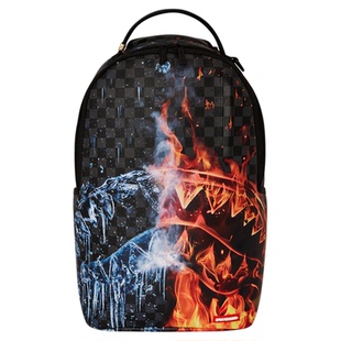 SprayGround鲨鱼嘴冰火拼接双肩包男25新款棋盘格个性书包SG背包