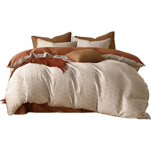 水星家纺中古风四件套60支长绒棉贡缎套件家用抑菌印花床品