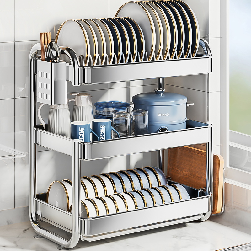 304不锈钢碗碟收纳架厨房置物架多功能放碗架筷子餐具收纳盒碗柜