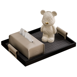 高档皮革纸巾盒轻奢餐桌客厅茶几抽纸盒托盘套装遥控器钥匙收纳盒