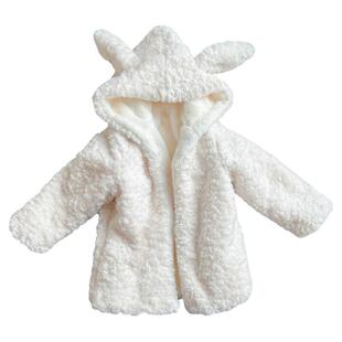 宝宝兔耳朵外套女孩仿皮草大衣双面毛毛加绒中长款可爱过年服女童