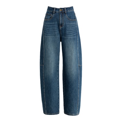 忆霏弯刀高腰显瘦遮胯阔腿牛仔裤