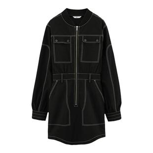 SLY运动工装休闲风缝线长袖短款连衣裙030HSR33-1290