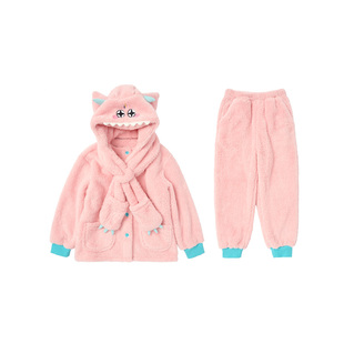 幼岚童装【小毛怪】儿童家居服女童男童珊瑚绒加绒加厚睡衣套装