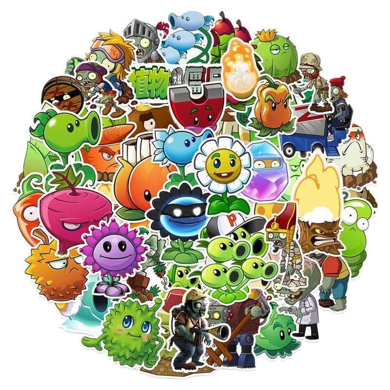 50张植物大战僵尸游戏贴纸盲盒积木卡片拼图行李箱电动车水杯收纳箱文具滑板吉他装饰防水贴纸手机壳DIY贴画