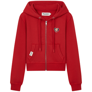 【A类】TEENIEWEENIE bearnova26春女装爱心小熊刺绣短款连帽卫衣