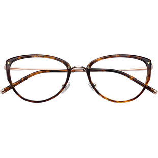 乐申专业网上配纯钛玳瑁色猫眼近视眼镜女士复古豹纹镜框可配度数