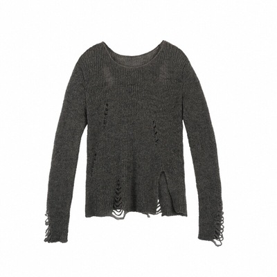 CONTRAFIEND不规则破洞下摆镂空修身显瘦毛衣 微透辣妹长袖针织衫