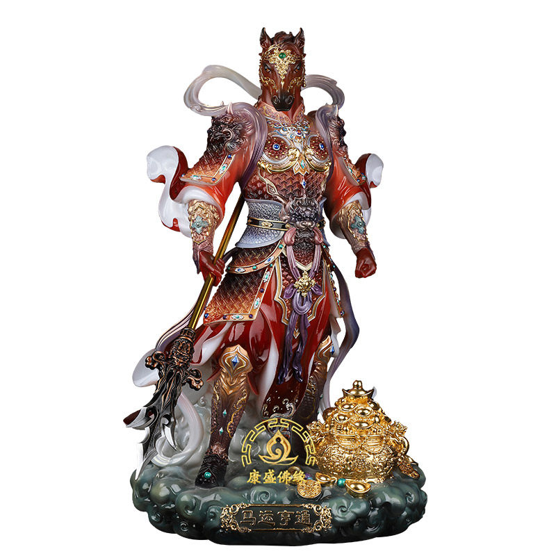 汉白玉马将军摆件家用招财工艺品