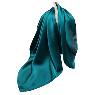 百搭真丝丝巾女春秋冬季洋气中年妈妈大方巾防晒围巾宝石蓝孔雀蓝