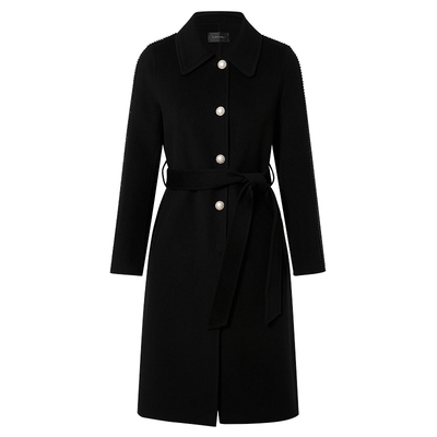 【羊毛】Lakoradior拉珂蒂时尚通勤女秋冬新款珍珠扣系带毛呢大衣