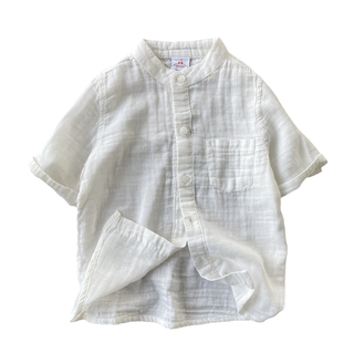 新中式~软的一塌糊涂 婴儿棉男童纯棉纱布短袖衬衫 小立领衬衣