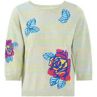 Ground Show/阁兰秀2025春秋新款提花针织衫圆领套头七分袖上衣女