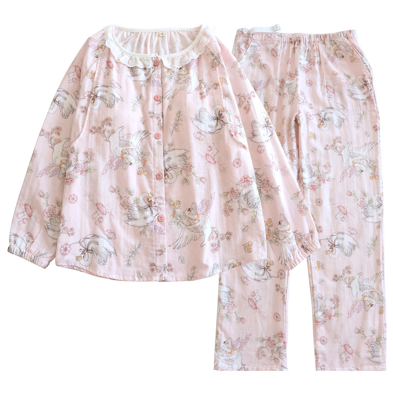 纯棉纱布a类月子服夏季薄款产后哺乳带胸垫孕妇睡衣春秋天待产妇