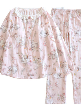 纯棉纱布a类月子服夏季薄款产后哺乳带胸垫孕妇睡衣春秋天待产妇