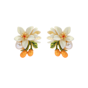Juicy Grape原创设计普罗旺斯系列橙花小金桔耳夹气质个性耳钉女