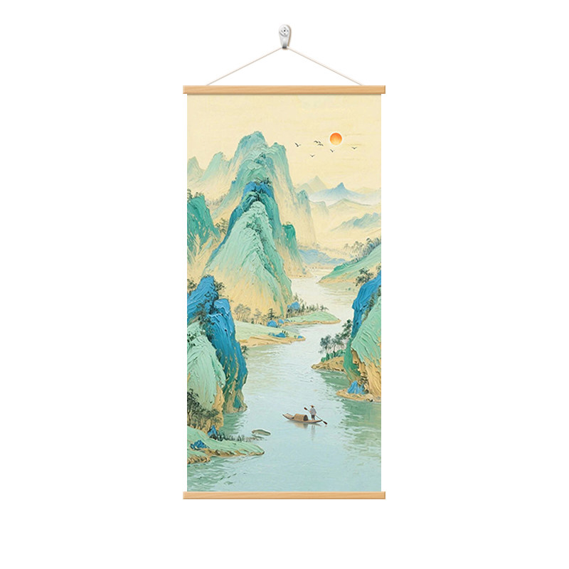 千里江山图玄关山水画办公室挂画