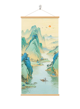 千里江山图玄关山水画办公室挂画