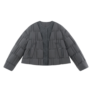 【栗暮】时髦立体双面呢拼接廓形时髦感圆领白鸭绒羽绒服-A3134