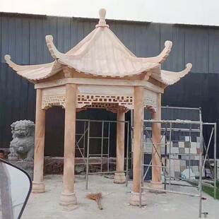 石雕凉亭石亭子晚霞红花岗岩中欧式单双层石亭子园林公园广场厂家