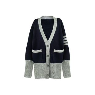 aaaaxbbb 奥尔默斯学院 全羊毛针织开衫外套纽扣两色V领毛衣春秋