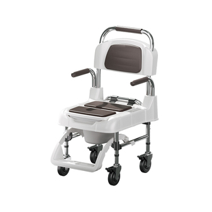 老人移动马桶坐便椅轮椅可推行不锈钢耐用病人结实室内便携坐便器