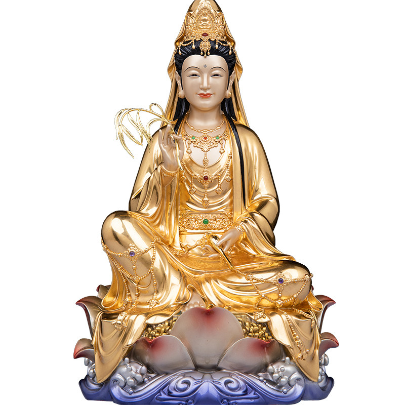 妙善观音自在铜贴金佛像摆件