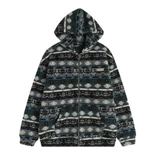 INSstudios 国潮美式「费尔岛羊羔毛开衫卫衣」宽松加绒拉链外套