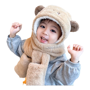 儿童帽子秋冬季户外骑行防风保暖面罩宝宝套头帽子围巾手套一体帽