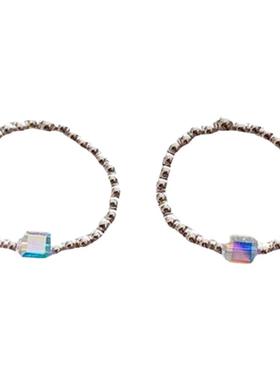 奥地利水晶炫彩方糖925纯银小银珠豆豆戒指女手工弹力简约韩版