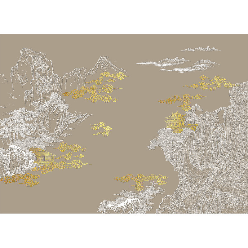新中式肌理鎏金山水背景墙壁画