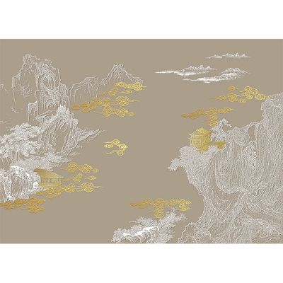 新中式肌理鎏金山水背景墙壁画